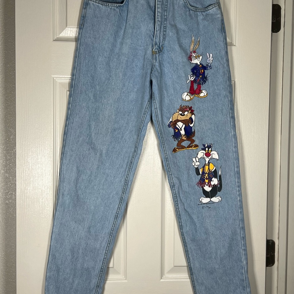Blue Straight Leg Jeans Looney Toons Graphics - Signed